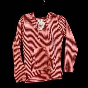 NWT Kamhilos Textiles’ Cotton Red and White Striped Woven Women's Hoodie